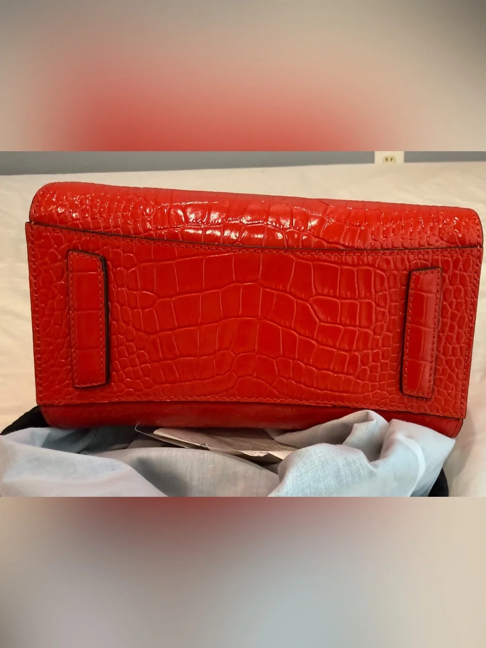 Givenchy Red Orange Croc-Embossed Antigona Mini Satchel
